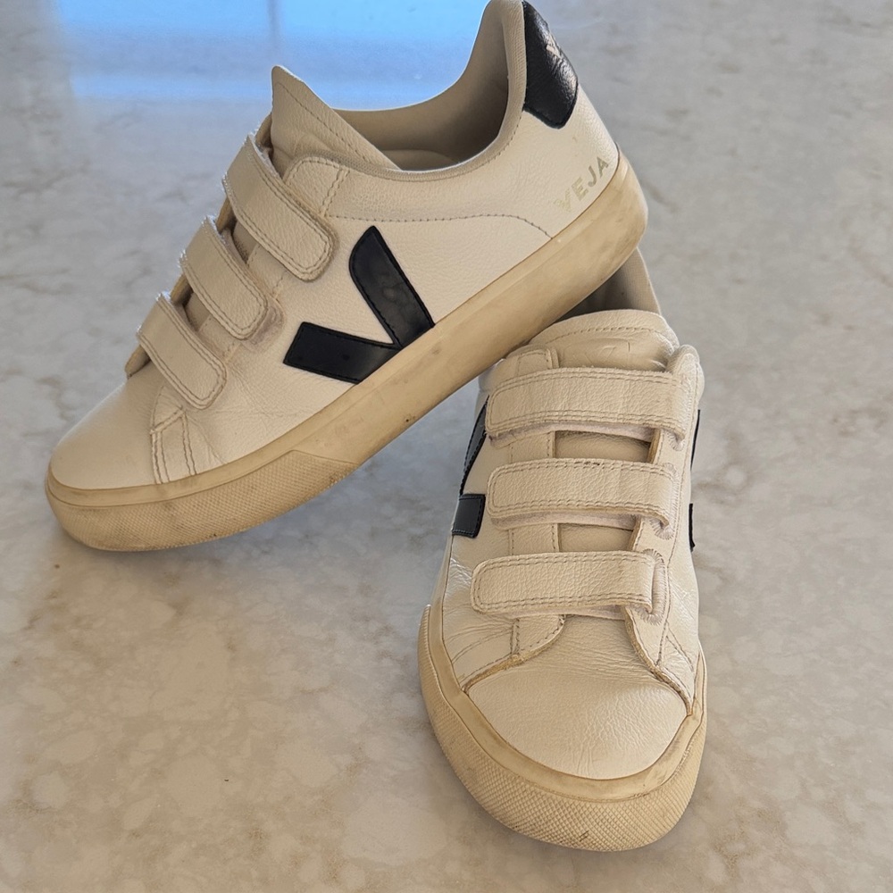 Veja Cream and Black Velcro Sneakers - Picture 2 of 3